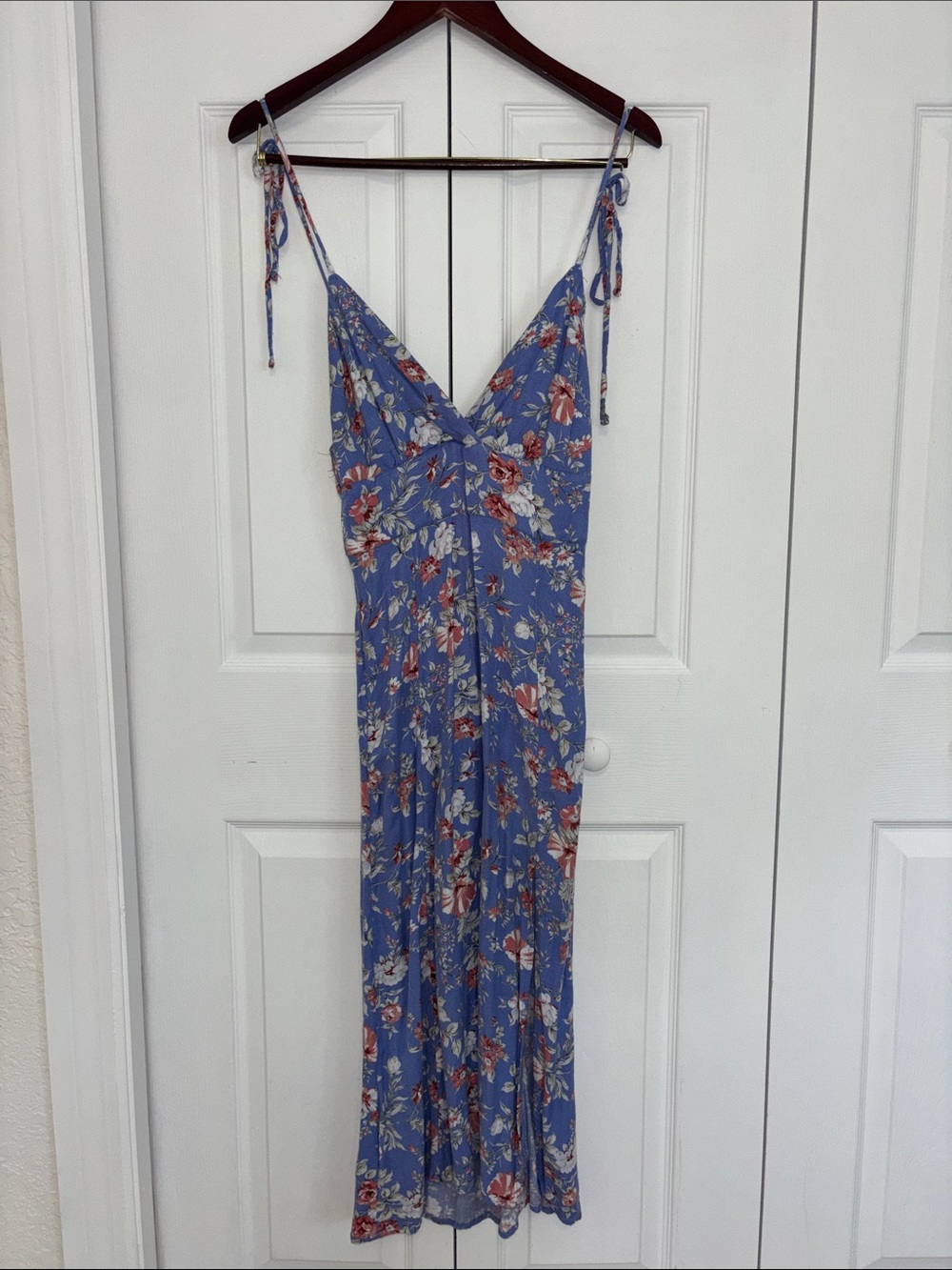 A&F Blue Floral Tie-Shoulder Slip Dress